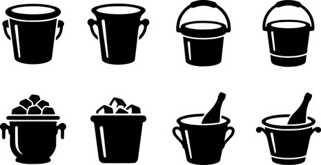 Obraz premium Variety of black and white bucket illustrations depicting different uses and styles