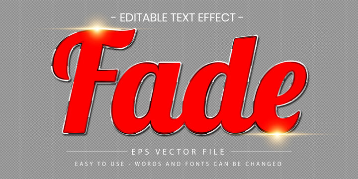 Fade text effect editable 3d red metallic glossy vector template