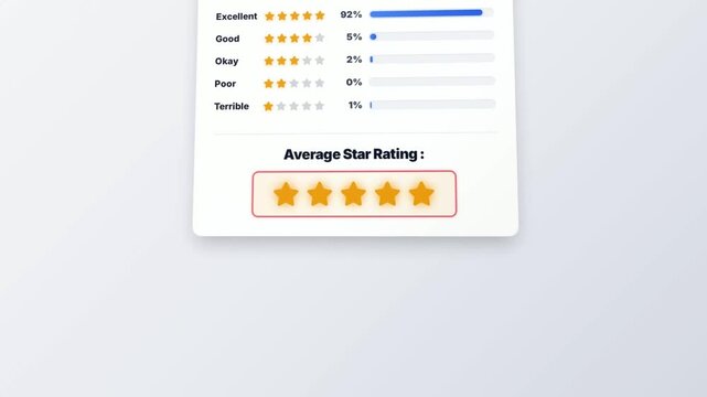 Rating Five Stars Customer Feedback Interface with Star Rating System and Percentage Distribution Chart for User Review Analysis