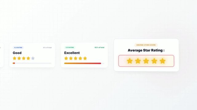 Customer feedback display with star ratings showing different levels of satisfaction and average rating