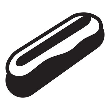 Black and white vector illustration of an eclair pastry icon isolated on white background