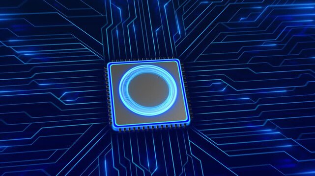 Glowing central processor electronic futuristic computing scene. AI acceleration model inference, advanced processors, intelligent systems, semiconductor innovation enterprise computing infrastructure