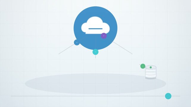 Animated cloud computing infrastructure diagram showing data flow
