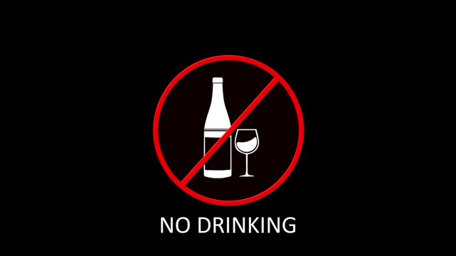 No alcohol prohibition sign bottle glass green screen animation. caution signs for infographics no drugs, no gun symbol, prohibition, ban, forbidden, no drinking, drink, beverage, wine,