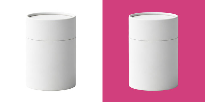 Blank White Cylindrical Paperboard Canister Packaging Mockup transparent png