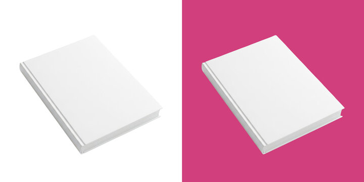 Blank white book cover mockup in a clean isometric presentation transparent png