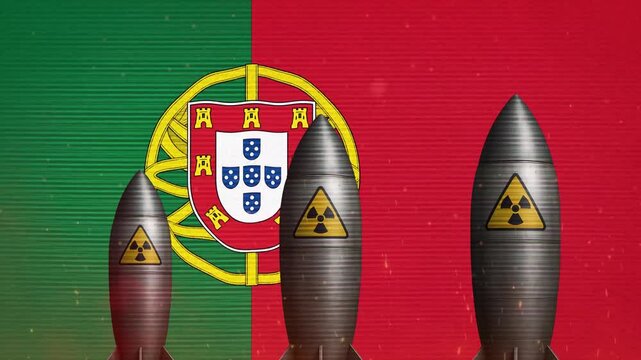 Animated Portuguese Flag with Nuclear Warheads and Radiation Symbols
