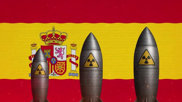 Animated Spanish Flag with Nuclear Warheads and Radiation Symbols