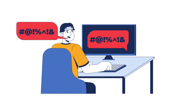 Online radicalization 2D illustration concept. Digital propaganda influence. Toxic internet communication. Algorithmic anger of user cartoon character isolated on white. Flat vector creative metaphor