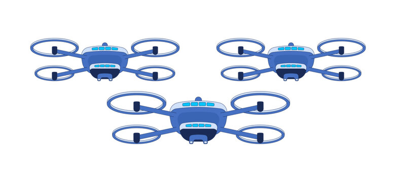 Drone warfare 2D illustration concept. Military UAVs swarm. Battlefield technology. Autonomous flying tech. Coordinated aerial operation cartoon idea isolated on white. Flat vector creative metaphor
