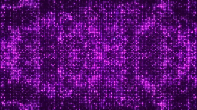 Digital data stream and cyber security concept purple glowing pixels forming abstract background pattern technology texture.
