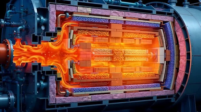 Thermal Energy Storage Vessel Charges With Heat in Technical Cross Section
