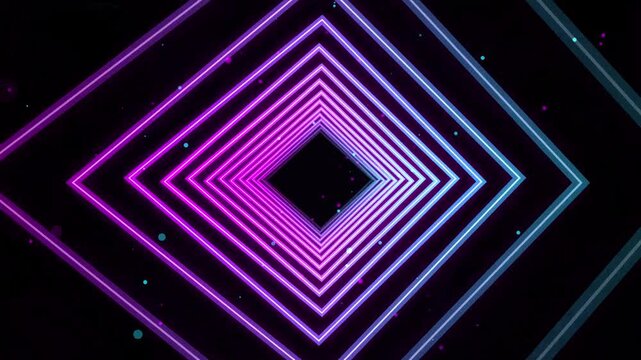 Abstract neon glowing square tunnel background loop visual effect