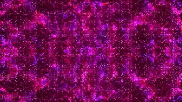 Digital data flow and cyber security concept abstract background with glowing pink and purple particles moving in wave pattern.
