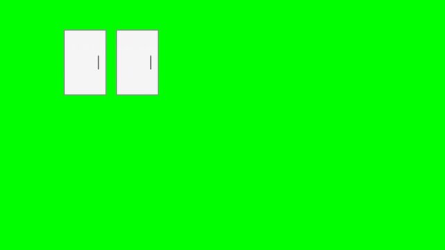 Minimalist white door icons animation on green screen background