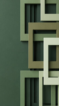 Modern 3D green background featuring layered paper cut square borders and empty space for text