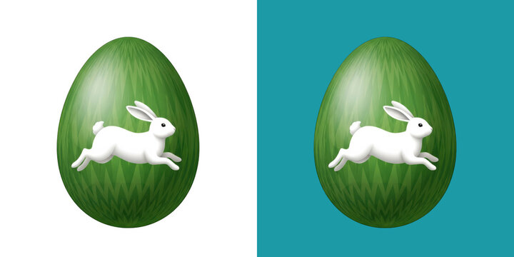 Green patterned egg with cute running rabbit transparent png