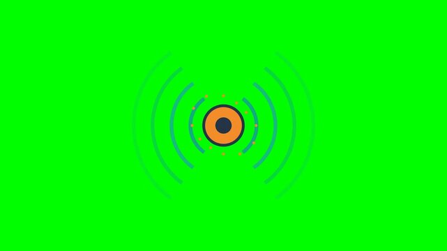 Animated signal icons emitting sound waves on green screen