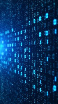 Glowing binary digits shadowy digital cinematic depth focus. Technology coding, artificial intelligence, cybersecurity, analytics, software, networks, encryption, computing, automation, data science.