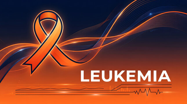 Modern leukemia awareness graphic with glowing orange ribbon
