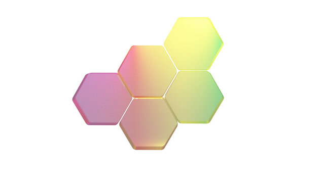 Gradient Frosted Glassmorphism Hexagonal Tiles Cluster Isolated on PNG