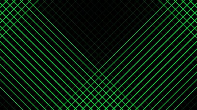 Glowing green lines move across a black background to form a futuristic crosshatch digital matrix pattern.