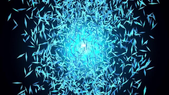 Abstract blue crystal shards explosion motion background video loop
