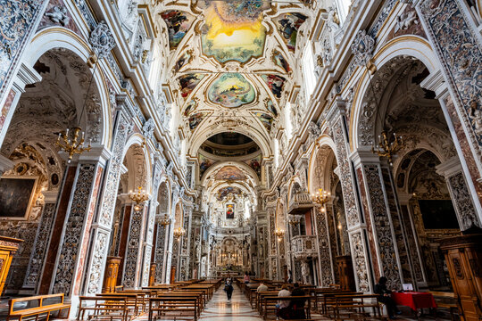 Church of the Ges&ugrave; and Casa Profesa in Palermo,  central naveSicilian Baroque, historic center, Palermo, Sicily, Italy, Europe