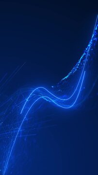 Electric blue streams, glowing filaments, polygon lines flow navy copy space. Technology data transfer, artificial intelligence, networks, communications, energy, cybersecurity, digital presentations.