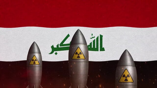 Animated Iraq Flag with Nuclear Warheads and Radiation Symbols