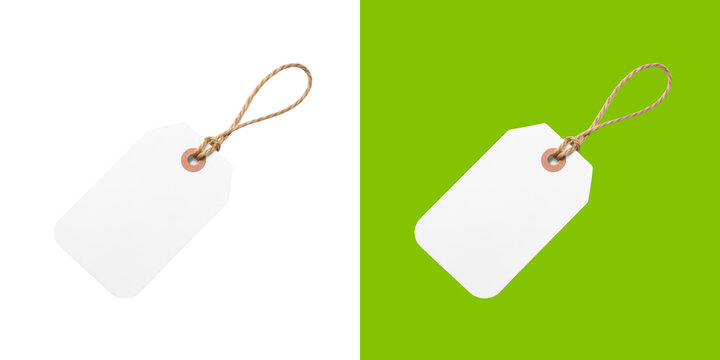 Blank paper price tag with rustic twine loop for retail sales transparent png