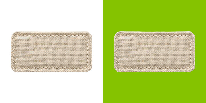 Blank Beige Fabric Clothing Tag Patch with Stitched Borders transparent png