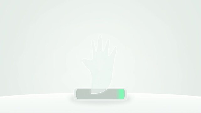 Futuristic biometric payment system animation featuring palm vein scanning, hemodynamic pattern mapping, and secure touchless transaction confirmation on a digital high-tech user interface
