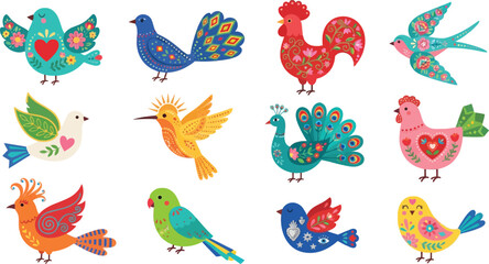 Obraz premium Hispanic Heritage Month Folk Bird Vector Collection