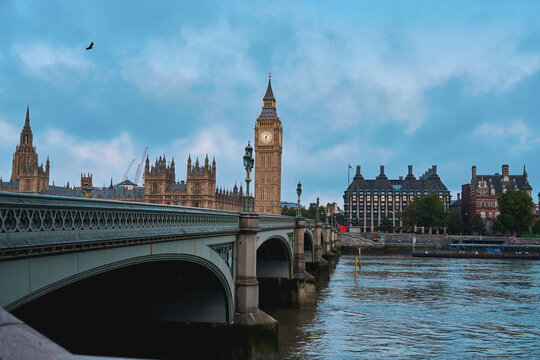 Elizabeth Tower and Westminster Bridge over the River Thames