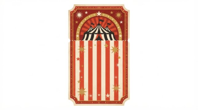 This ticket allows entry to an event featuring sports or theater activities with a circus visual. It is themed and colorful.