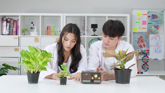 Teenage Students Conducting Plant Biology Science Experiment in Laboratory