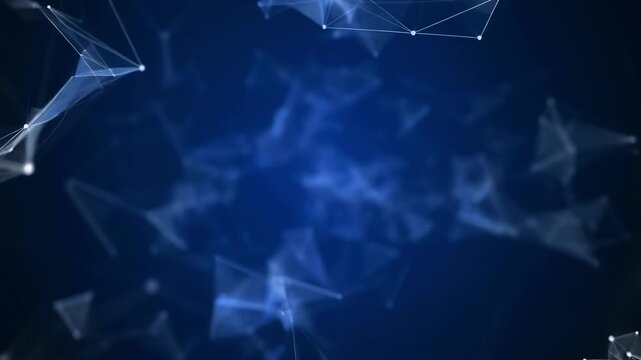 Abstract network connections pulse within deep blue nebula clouds during cosmic exploration