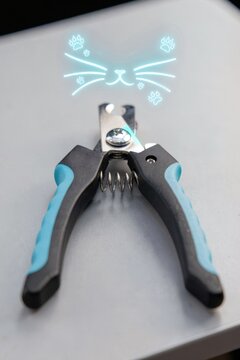 Blue and black cat claw clippers with glowing whiskers