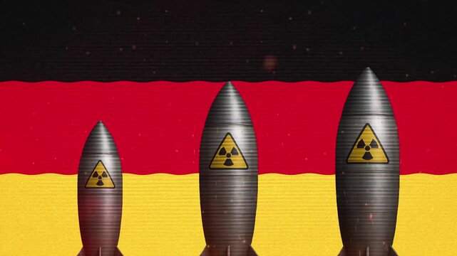 Animated German Flag with Nuclear Warheads and Radiation Symbols