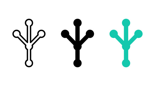 Set of Git Branching Icons Featuring Nodes and Lines for Software Development and
