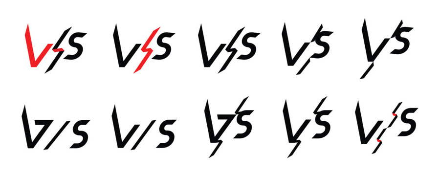 Versus VS Logo Vector Collection Set Featuring Dynamic Lightning Bolt and Sharp Cut Typography Styles for Sports Gaming and Versus Battle Design