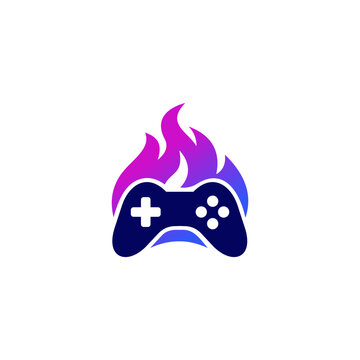 Gaming controller logo with flame effect for esports entertainment brand