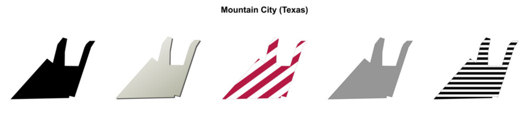 Fototapeta premium Mountain City (Texas) blank outline map set