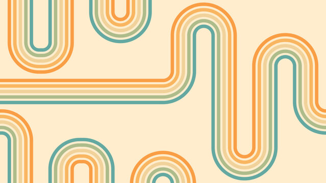 Abstract background of rainbow groovy Wavy Line design in 1970s Hippie Retro style. Vector pattern ready to use for cloth, textile, wrap and other.