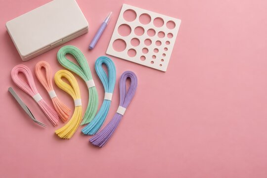 Quilling tool sizing board six paper bundles tweezers and box