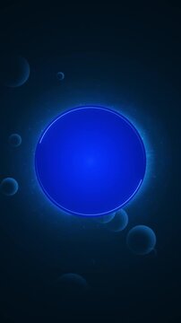 Bold luminous blue sphere fills the center, floating orbs digital network. Futuristic for artificial intelligence, virtual reality, blockchain, global technology, science, finance, product branding.