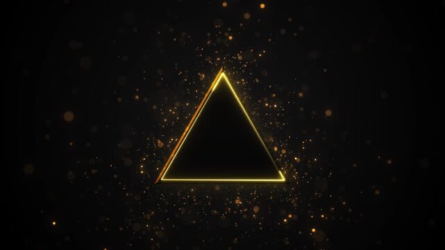 Gold triangle lines radiant central portal while deep darkness. Dramatic abstract animation for fashion advertising, gala announcements, celebration corporate openers, jewelry promotions upscale event