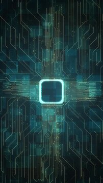Luminous processor chip powers circuit board filled green glowing connections. Futuristic artificial intelligence, computing, electronics, innovation, automation, server, research, digital network.