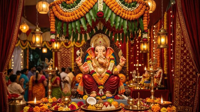 colorful ganesha idol decorated for festival celebration